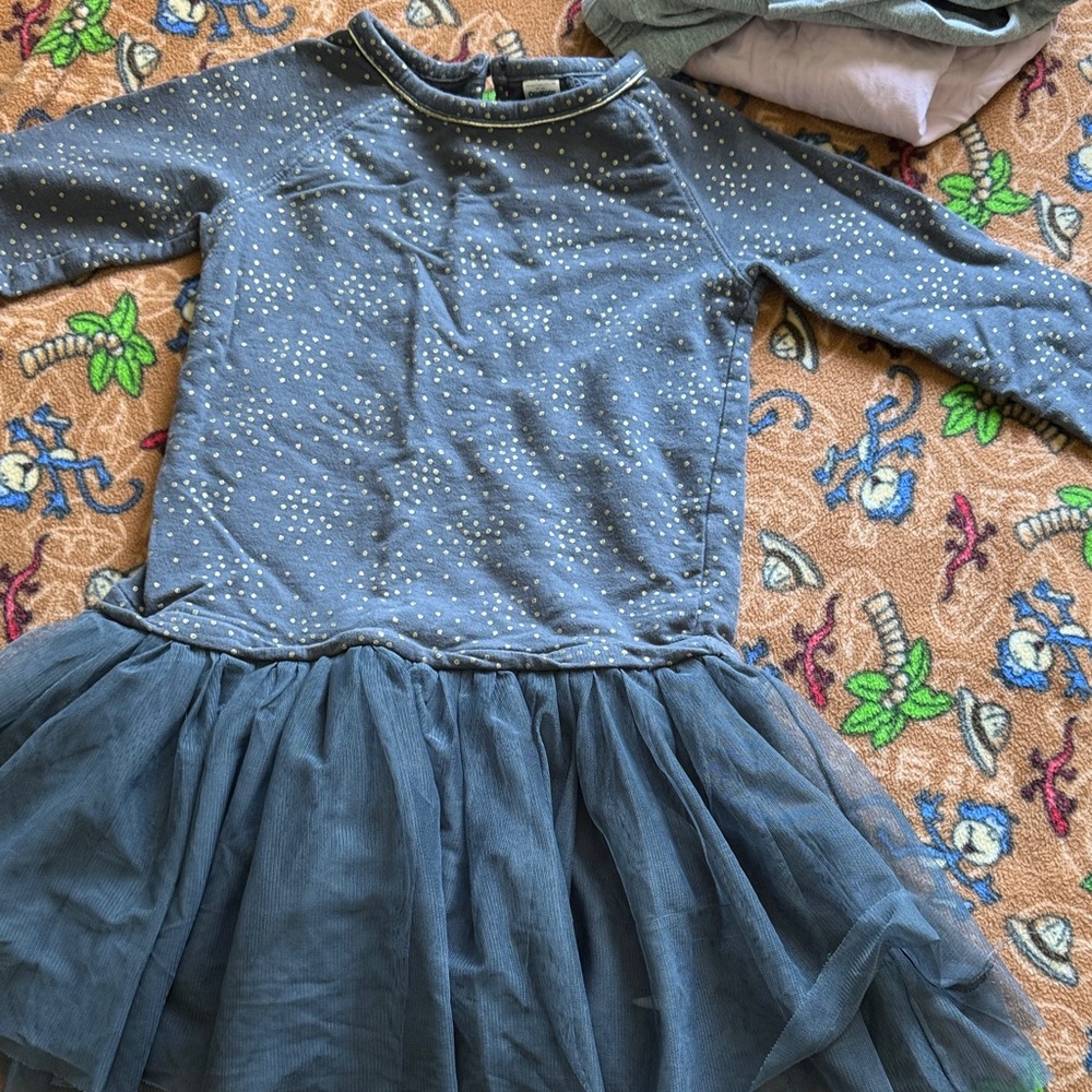 Girls Blue Tulle Dot Dress